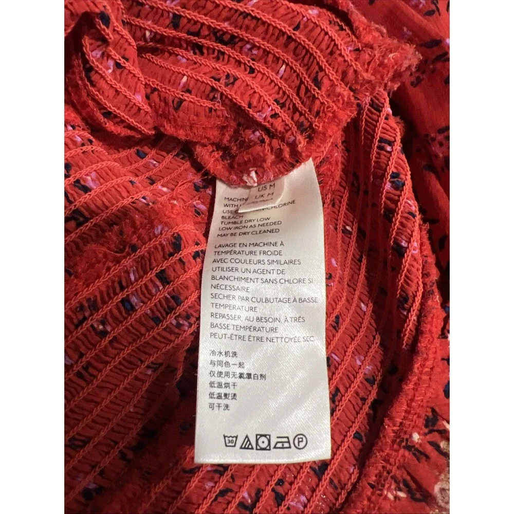 Free People Lolita Smocked Red Floral Top Women’s Medium Blouse Boho Chic Casual